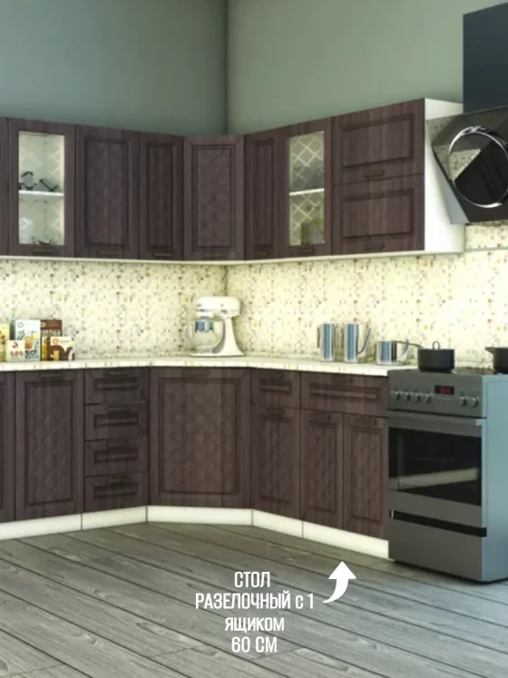 Шкаф кухонный напольный с 1 ящиком Агава без столешницы, шириной 60 см, цвет Лиственница темная Н600-1Я